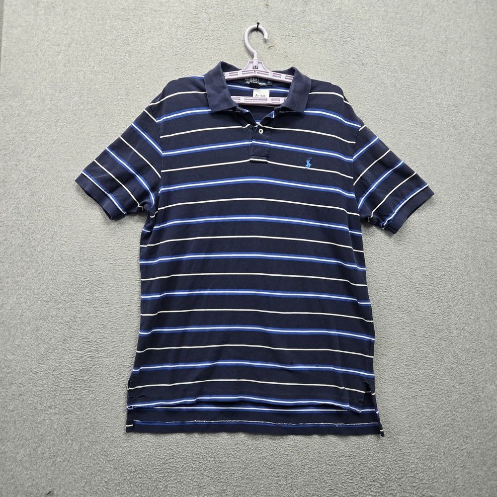 Polo By Ralph Lauren Men Polo XL Navy Blue Embroidered Striped Classic READ